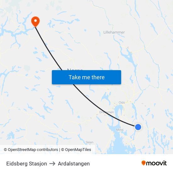 Eidsberg Stasjon to Ardalstangen map