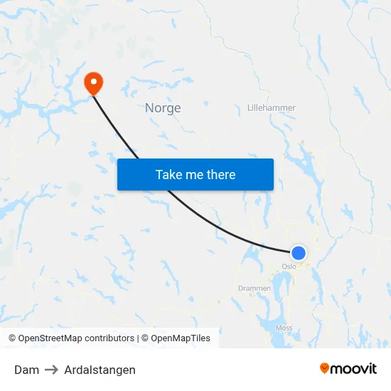 Dam to Ardalstangen map