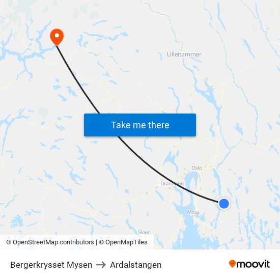 Bergerkrysset Mysen to Ardalstangen map