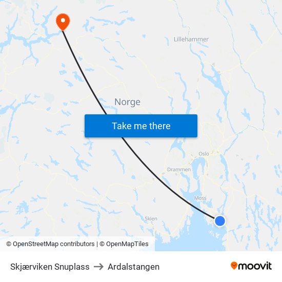 Skjærviken Snuplass to Ardalstangen map