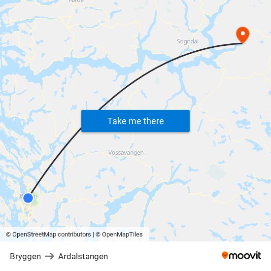 Bryggen to Ardalstangen map