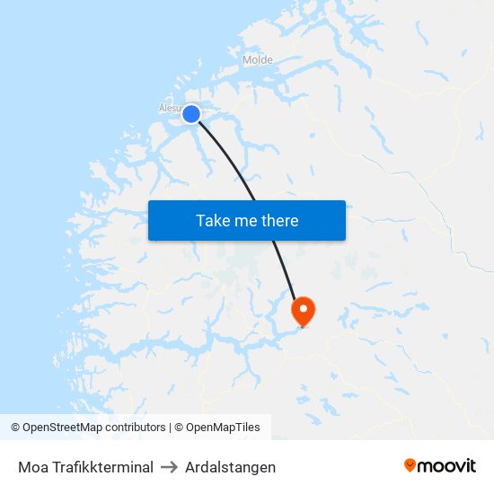 Moa Trafikkterminal to Ardalstangen map