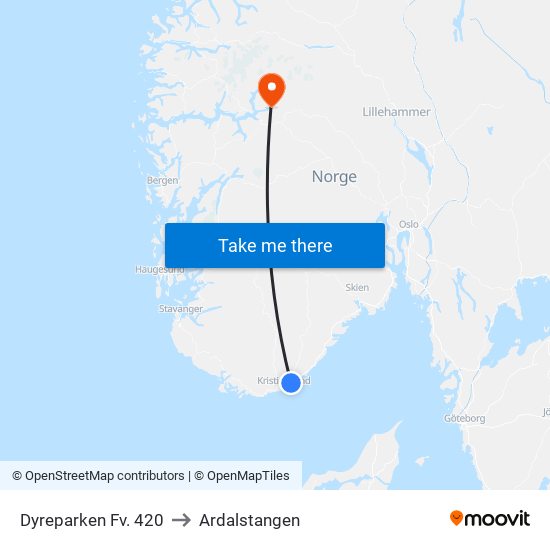 Dyreparken Fv. 420 to Ardalstangen map