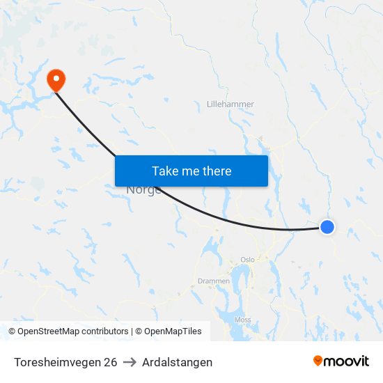 Toresheimvegen 26 to Ardalstangen map