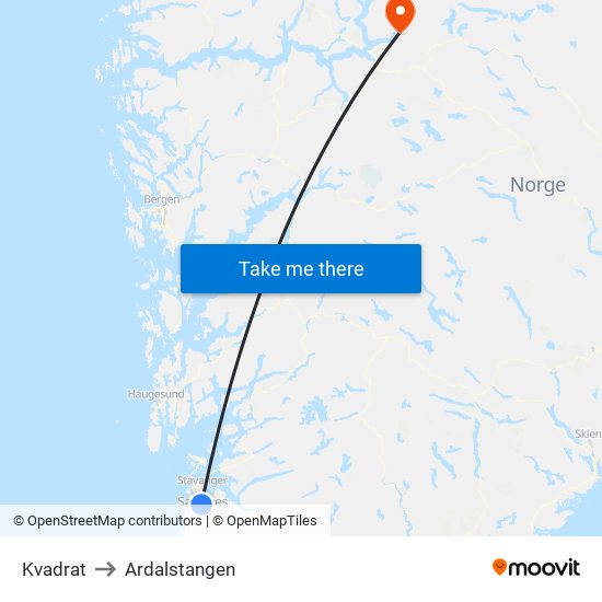 Kvadrat to Ardalstangen map