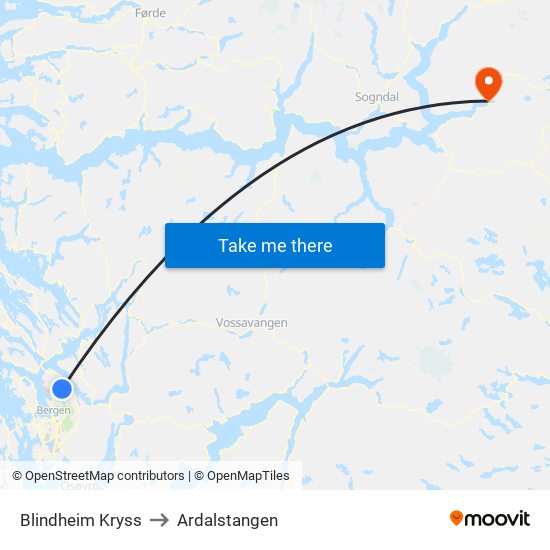 Blindheim Kryss to Ardalstangen map