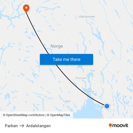 Parken to Ardalstangen map