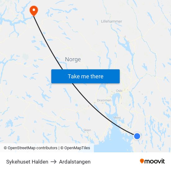 Sykehuset Halden to Ardalstangen map