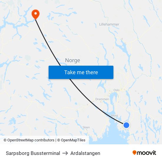 Sarpsborg Bussterminal to Ardalstangen map