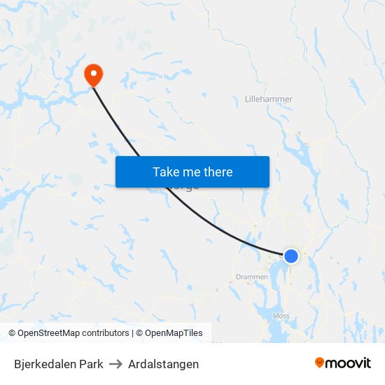 Bjerkedalen Park to Ardalstangen map