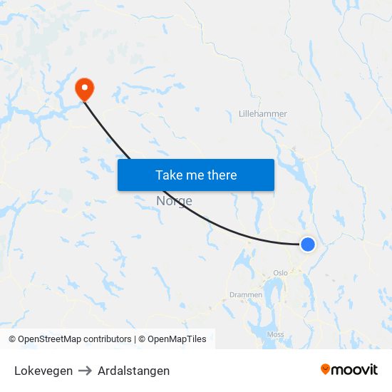 Lokevegen to Ardalstangen map