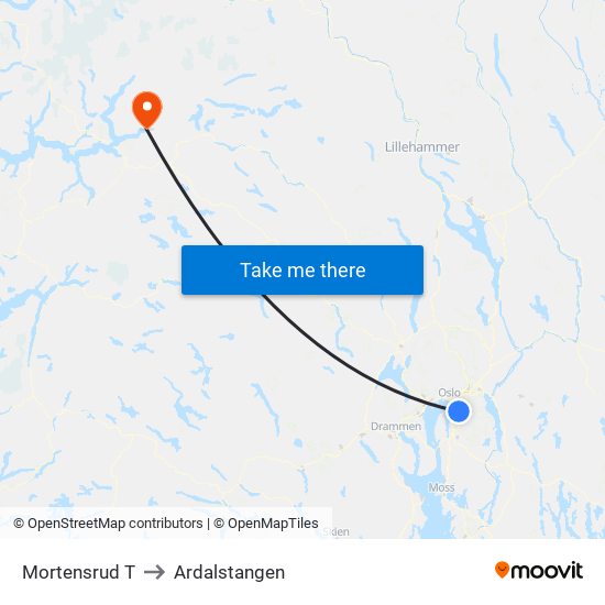 Mortensrud T to Ardalstangen map