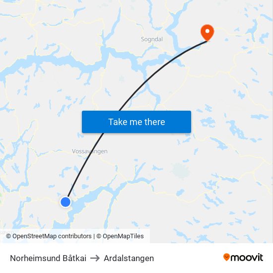 Norheimsund Båtkai to Ardalstangen map