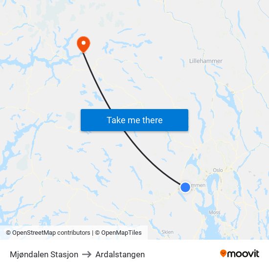 Mjøndalen Stasjon to Ardalstangen map