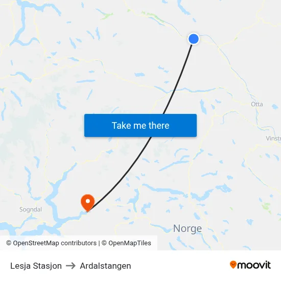 Lesja Stasjon to Ardalstangen map