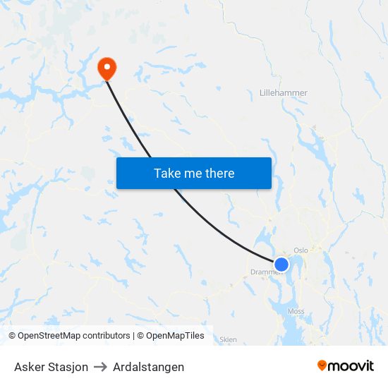 Asker Stasjon to Ardalstangen map