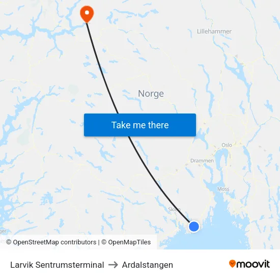 Larvik Sentrumsterminal to Ardalstangen map