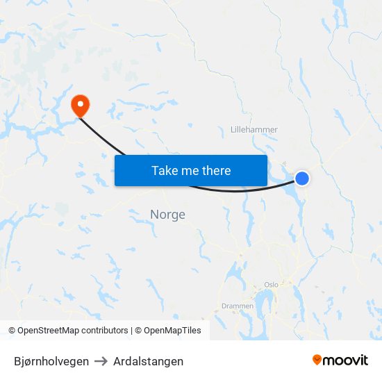 Bjørnholvegen to Ardalstangen map