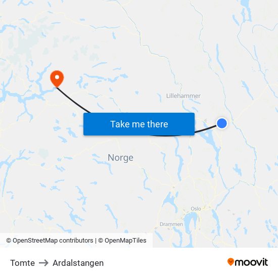 Tomte to Ardalstangen map