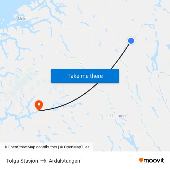 Tolga Stasjon to Ardalstangen map