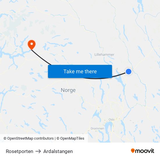 Rosetporten to Ardalstangen map