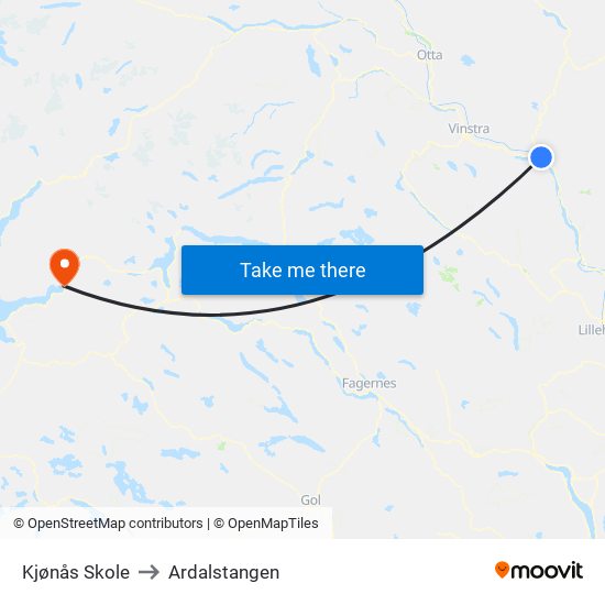 Kjønås Skole to Ardalstangen map