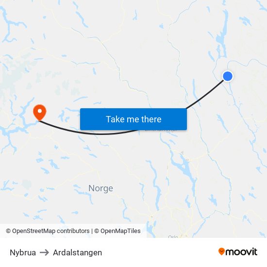 Nybrua to Ardalstangen map