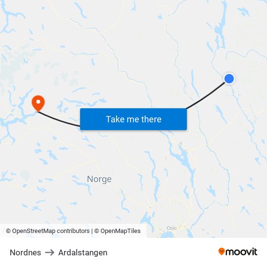 Nordnes to Ardalstangen map