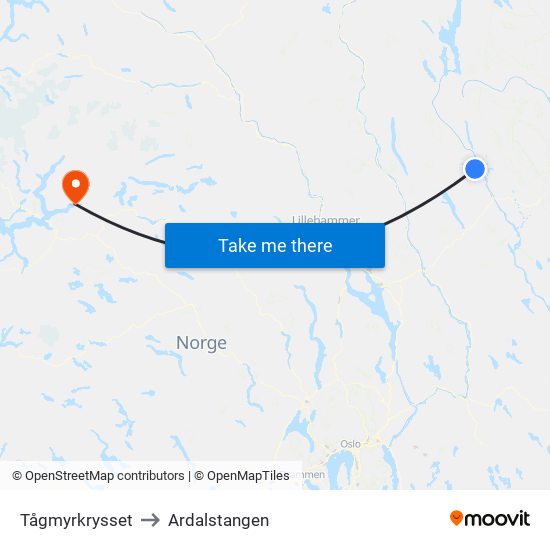 Tågmyrkrysset to Ardalstangen map