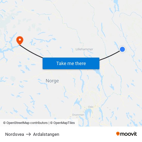 Nordsvea to Ardalstangen map