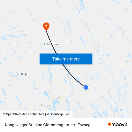 Kongsvinger Stasjon Glommengata to Favang map