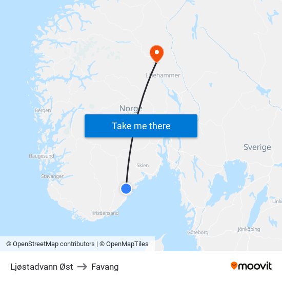 Ljøstadvann Øst to Favang map