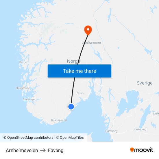 Arnheimsveien to Favang map