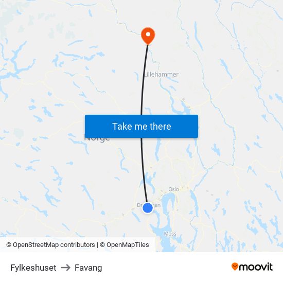 Fylkeshuset to Favang map