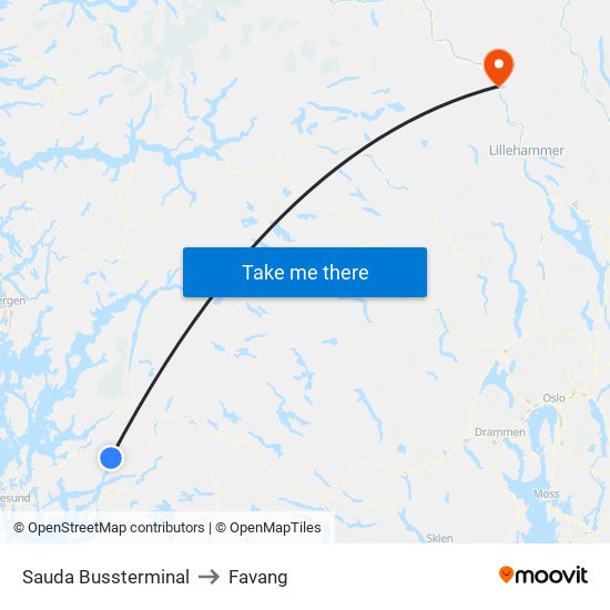 Sauda Bussterminal to Favang map