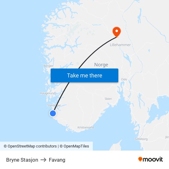 Bryne Stasjon to Favang map