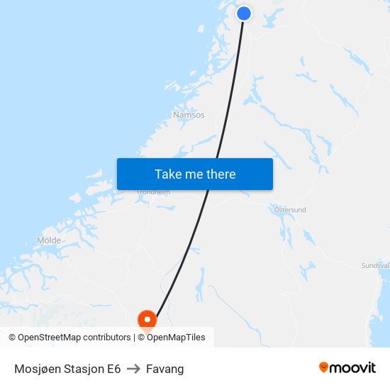 Mosjøen Stasjon E6 to Favang map