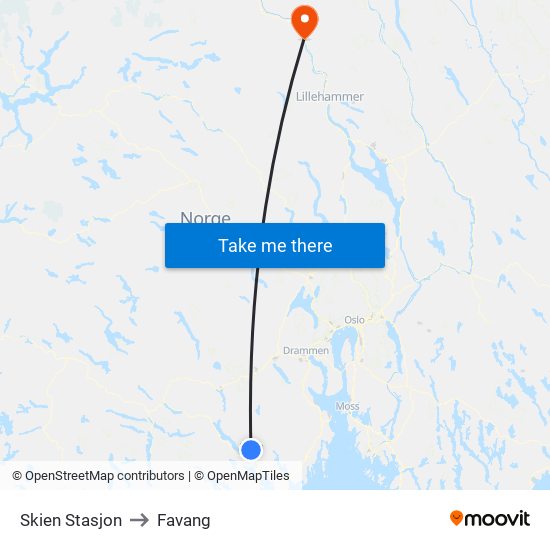 Skien Stasjon to Favang map