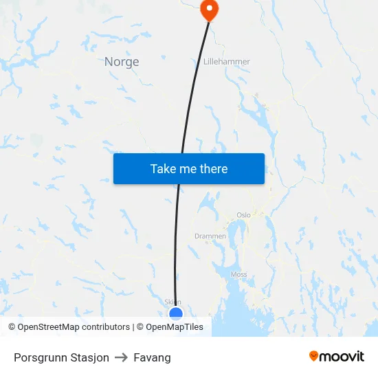 Porsgrunn Stasjon to Favang map