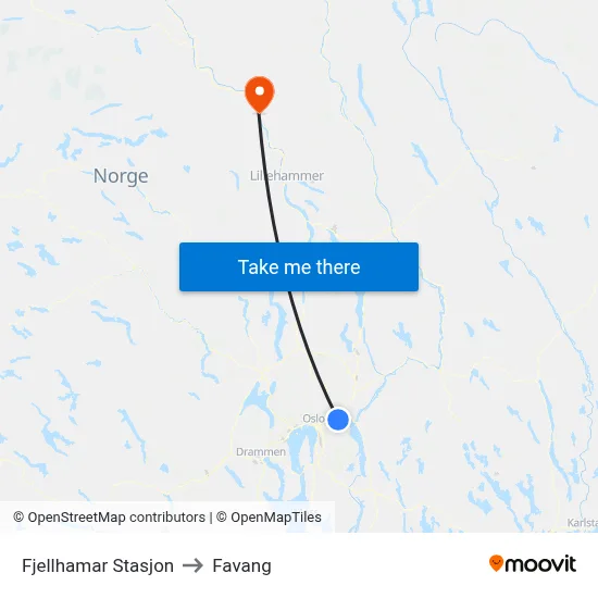 Fjellhamar Stasjon to Favang map