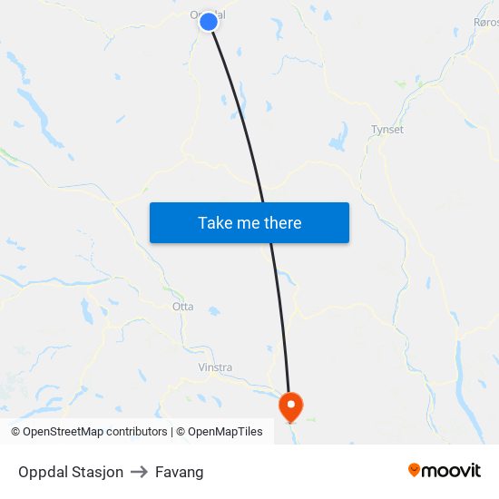 Oppdal Stasjon to Favang map