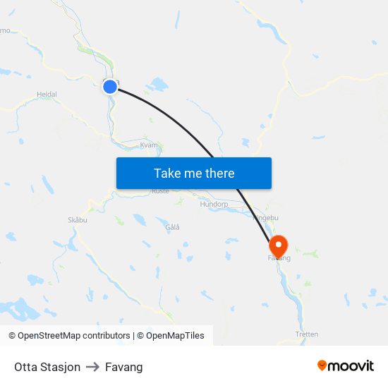 Otta Stasjon to Favang map