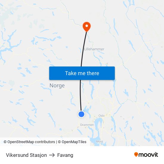 Vikersund Stasjon to Favang map