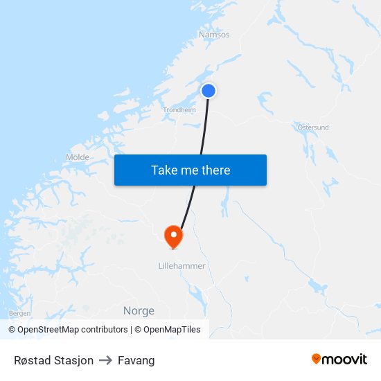 Røstad Stasjon to Favang map
