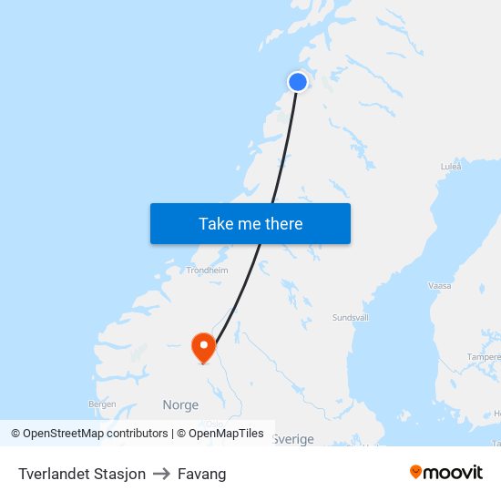 Tverlandet Stasjon to Favang map
