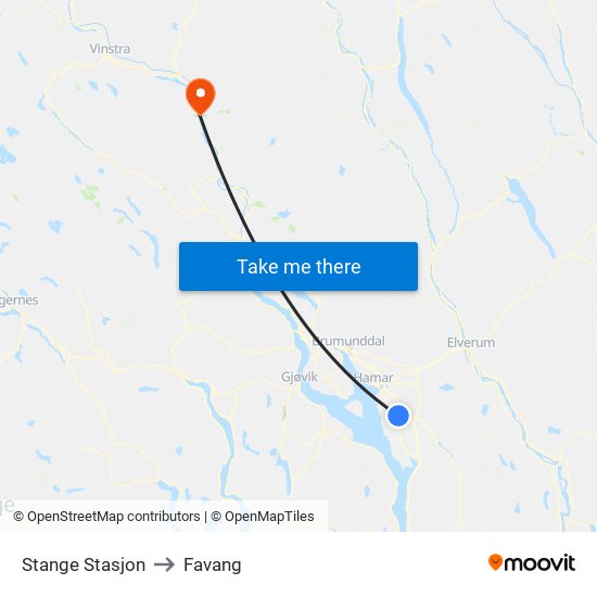 Stange Stasjon to Favang map