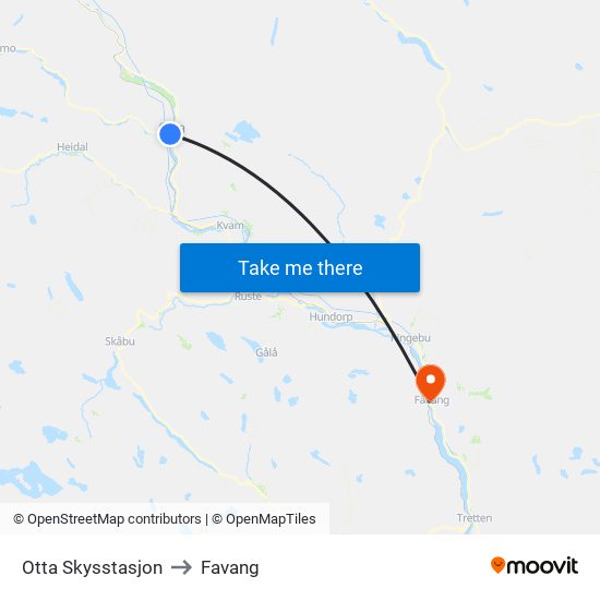 Otta Skysstasjon to Favang map