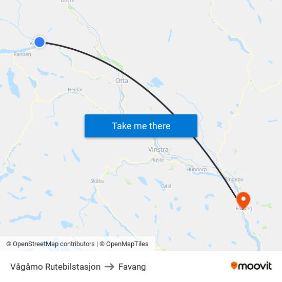 Vågåmo Rutebilstasjon to Favang map