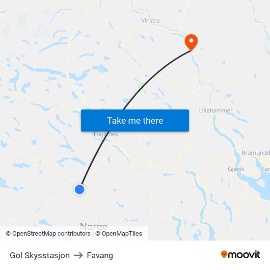 Gol Skysstasjon to Favang map