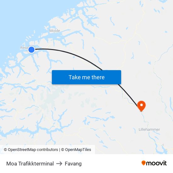 Moa Trafikkterminal to Favang map